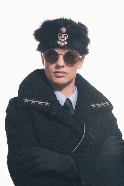 Female guard wearing russian costume — Stock Photo, Image