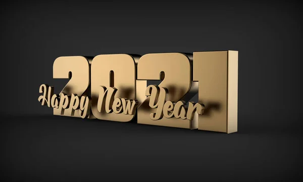 Golden Happy New Year Texte Sur Fond Noir Rendu — Photo