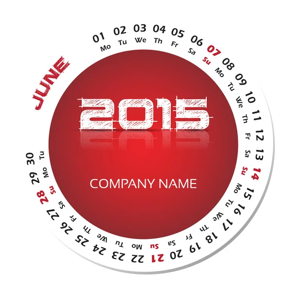 2015 year vector calendar for business wall calendar and business card. June — Stock Vector