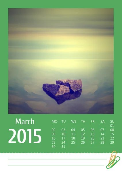 2015 fotokalender met minimalistisch landschap. maart. — Stockfoto