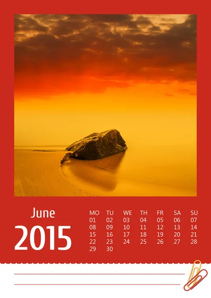 2015 photo calendar with minimalist landscape. June. — Stock Photo, Image