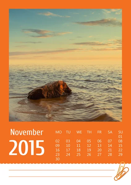 2015 Foto kalendář s minimalistickým krajiny. listopad. — Stock fotografie