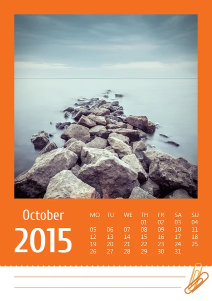 Calendrier photo 2015 avec paysage minimaliste. Octobre . — Photo