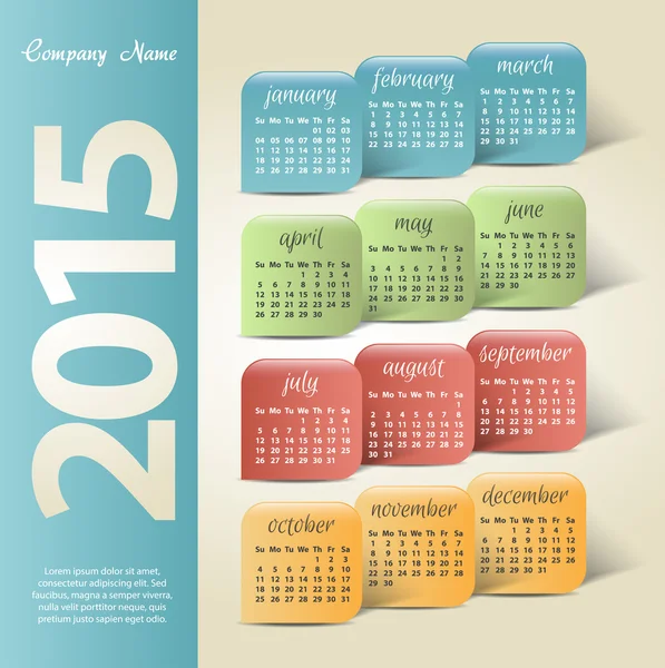 Calendario vettoriale dell'anno 2015 per il calendario delle pareti aziendali — Vettoriale Stock
