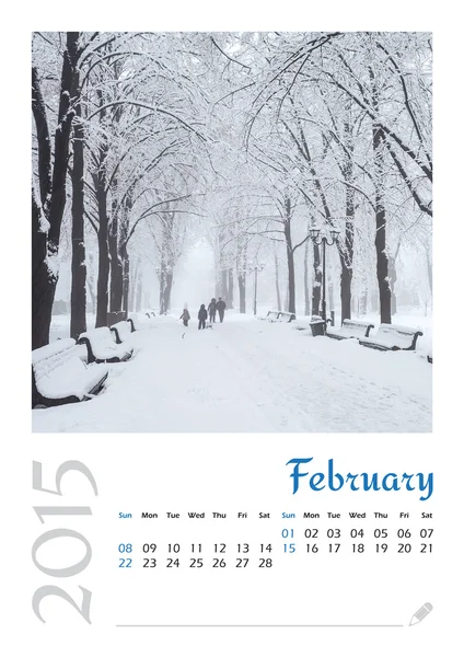 Photo calendar with minimalist landscape 2015. February — Stock Photo, Image