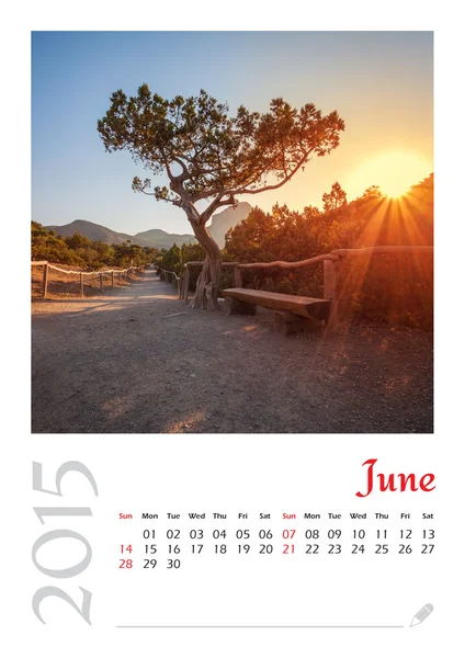 Zdjęcie kalendarz z minimalistycznym krajobraz 2015. Czerwca — Zdjęcie stockowe