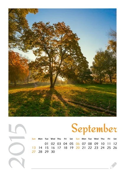 Photo calendar with minimalist landscape 2015. September — Stock Photo, Image