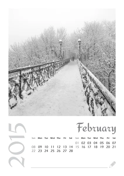 Photo calendar with minimalist cityscape and bridge  2015. February — Stock Photo, Image