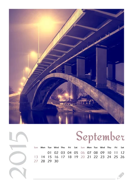 Fotokalender med minimalistisk stadsbilden och bro 2015. September — Stockfoto