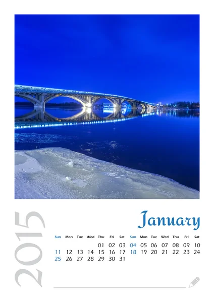 Zdjęcie kalendarz z minimalistycznym gród i most 2015. Stycznia — Zdjęcie stockowe