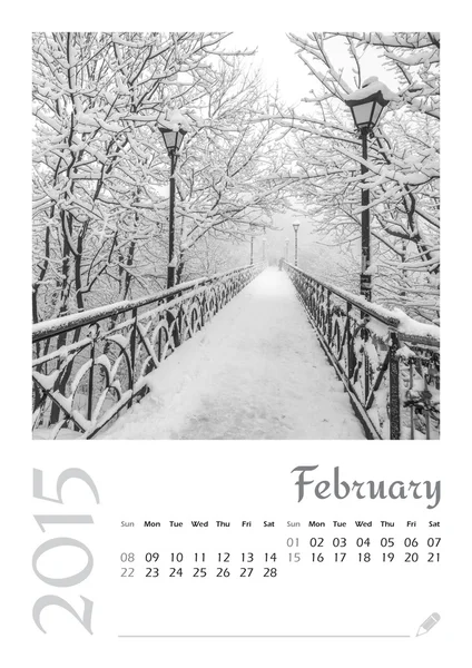 Photo calendar with minimalist cityscape and bridge 2015. February — Stock Photo, Image