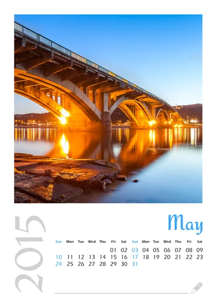 Photo calendar with minimalist cityscape and bridge 2015. May — Stock Photo, Image