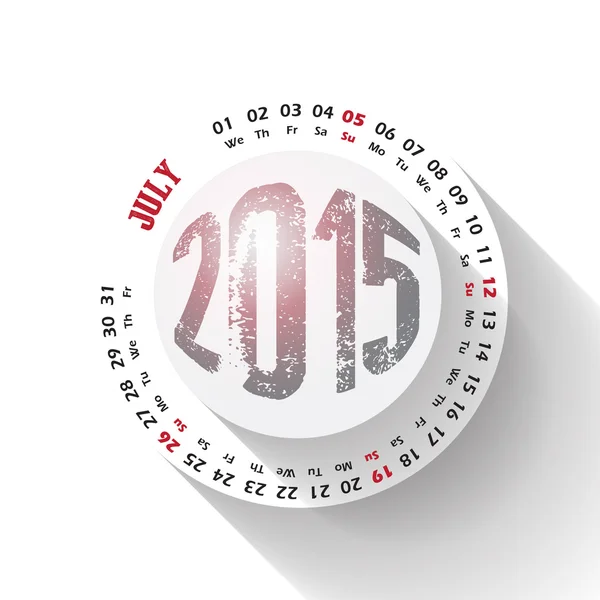 2015 year circular calendar for business wall calendar on white background. July — Stock Vector