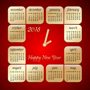 2015 yılı kırmızı ve altın takvim stilize saat iş duvar takvimi için vektör