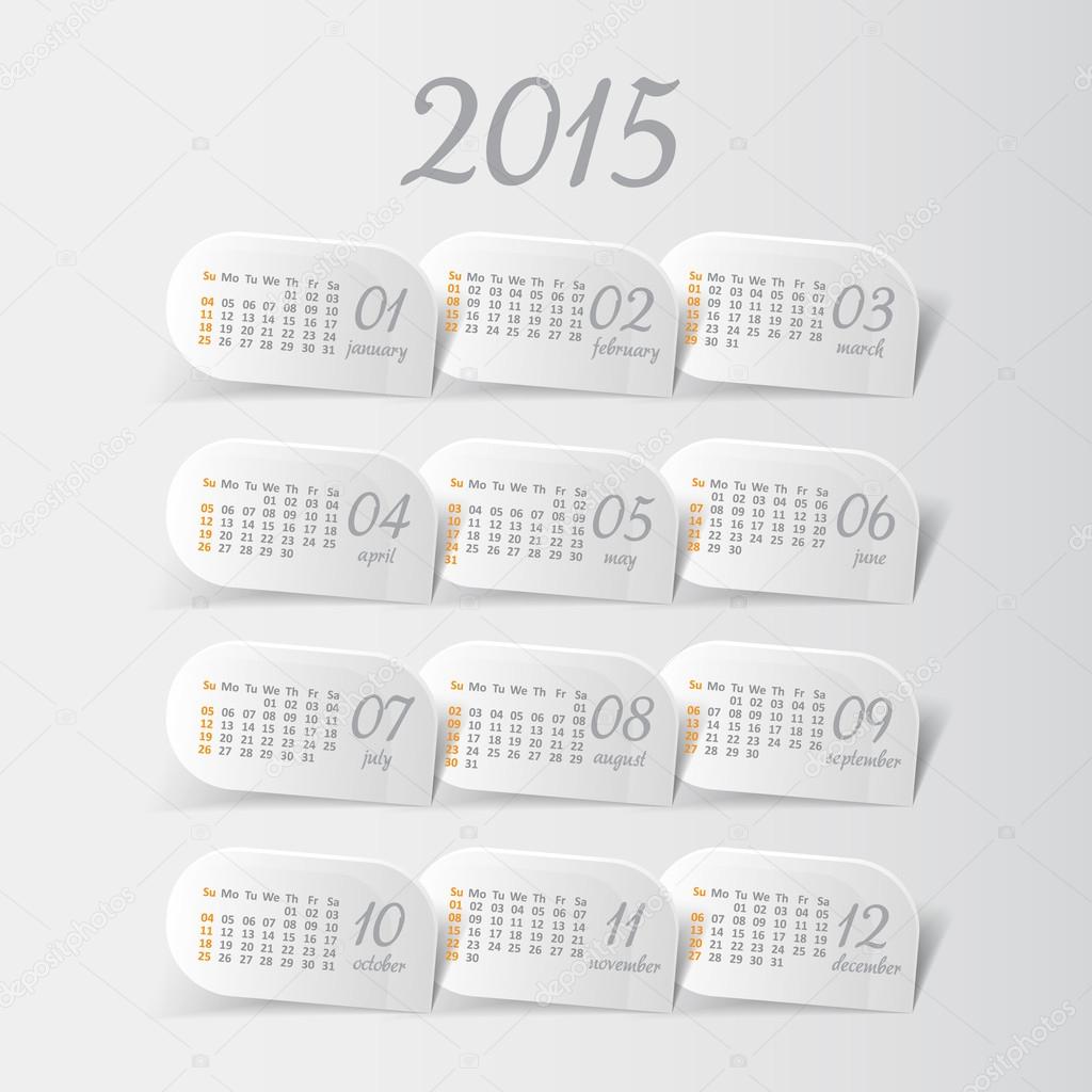 2015 year vector white calendar for business wall calendar