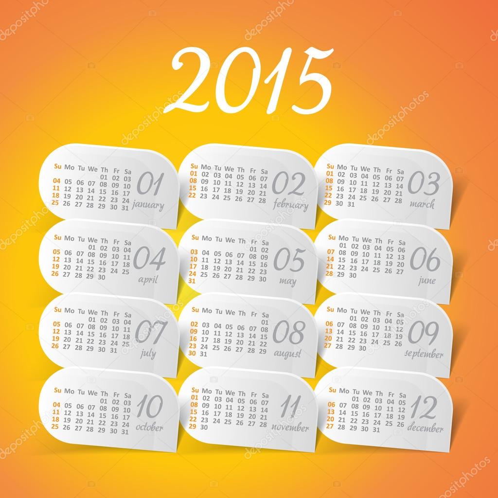2015 year vector yellow calendar for business wall calendar
