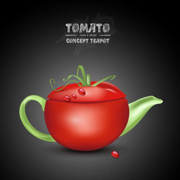 Vector concept tomato teapot on black background — Stock Vector