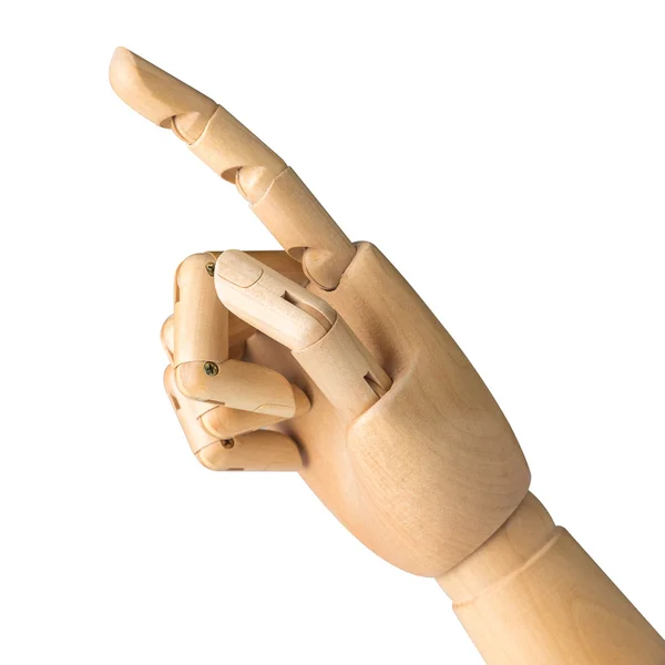Mão de madeira isolada sobre um fundo branco — Fotografia de Stock