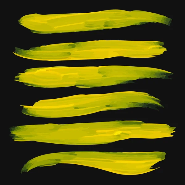 黒い背景にあなたの設計のための黄色いベクトル水彩ブラシ ストローク — ストックベクタ