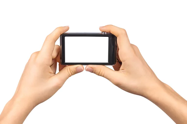 Kompakt fotokamera i hand isolerad på vit bakgrund — Stockfoto