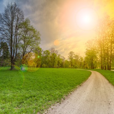 Güzel yaz yeşil çim ve mükemmel gökyüzü, yatay