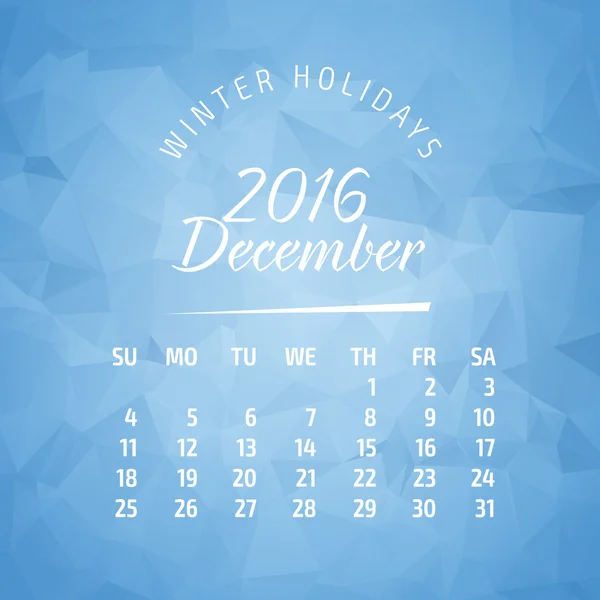 2016 yılı takvimi için iş duvar takvimi ve kartvizit poligonal arka plan üzerinde. Aralık — Stok Vektör
