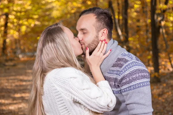 Pareja joven en otoño parque vintage estilizado —  Fotos de Stock