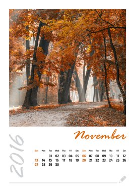 Güzel minimalist manzara 2016 ile fotoğraf takvim. Novembe