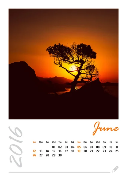 Photo calendar with beautiful minimalist landscape 2016. June — Stock Photo, Image