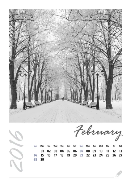 Photo calendar with beautiful minimalist cityscape 2016. Februar — Stock Photo, Image