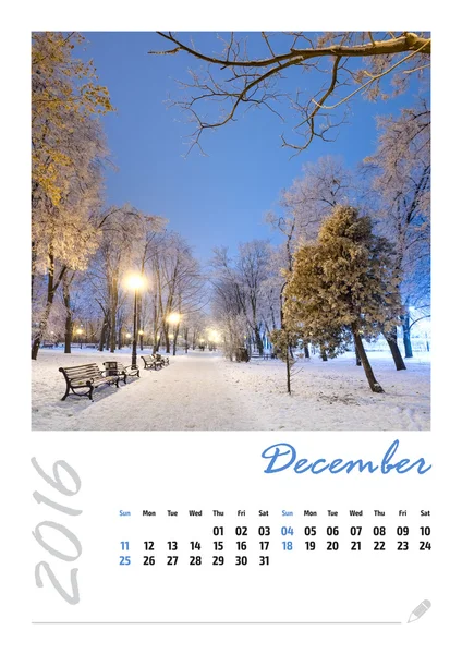 Photo calendar with beautiful minimalist cityscape 2016. Decembe — Stock Photo, Image