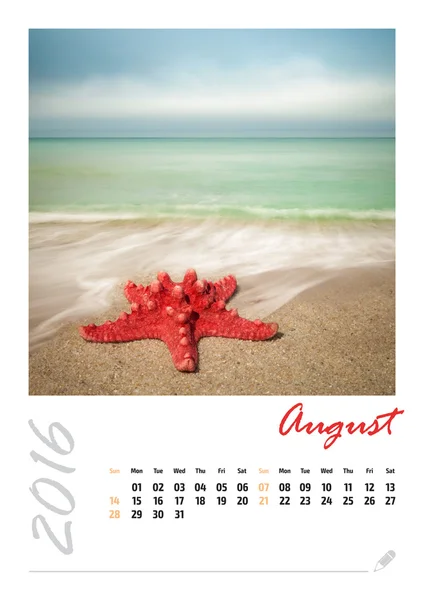 Photo calendar with beautiful minimalist landscape 2016. August — Stock Photo, Image