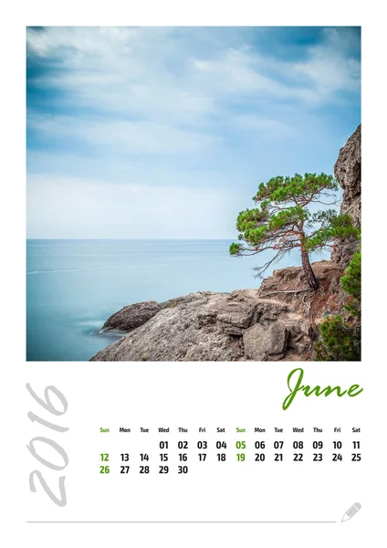 Photo calendar with beautiful minimalist landscape 2016. June — Stock Photo, Image