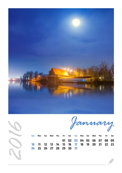 Calendrier photo avec beau paysage urbain minimaliste 2016. Janvier — Photo