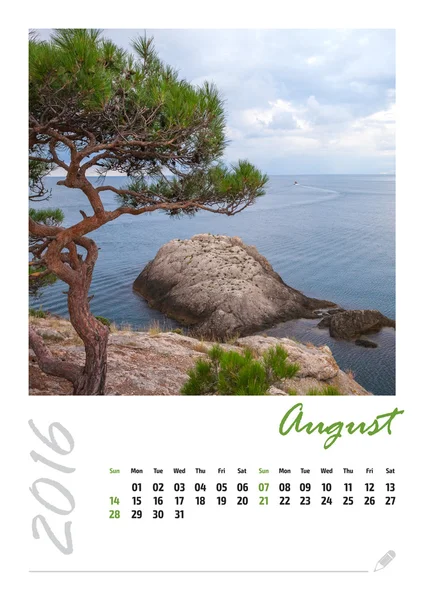 Calendario fotografico con bel paesaggio minimalista 2016. Agosto — Foto Stock