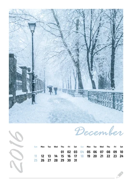 Photo calendar with beautiful minimalist cityscape 2016. Decembe — Stock Photo, Image