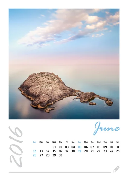 Photo calendar with beautiful minimalist landscape 2016. June — Stock Photo, Image