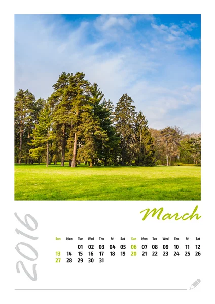 Photo calendar with beautiful minimalist landscape 2016. March — Stock Photo, Image