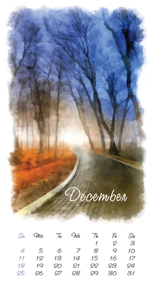 Calendario de pintura con hermoso paisaje. Diciembre de 2016 — Foto de Stock