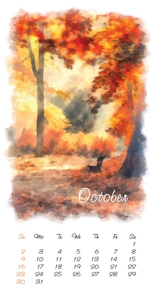 Painting calendar with beautiful landscape. October 2016 — Stock Photo, Image