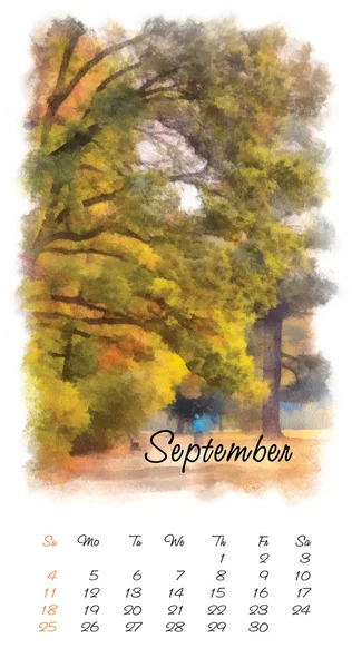 Schilderij kalender met prachtige landschap. September 2016 — Stockfoto