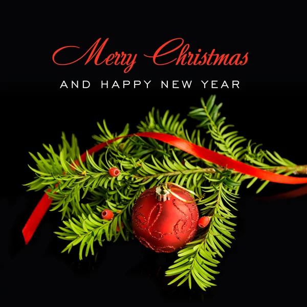 크리스마스 공 및 검은 배경에 전나무 — 스톡 사진
