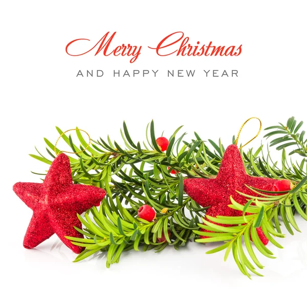 Christmas balls and fir on  white background — Stock Photo, Image