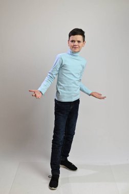 Photo full growth teenager boy in different poses on a white background