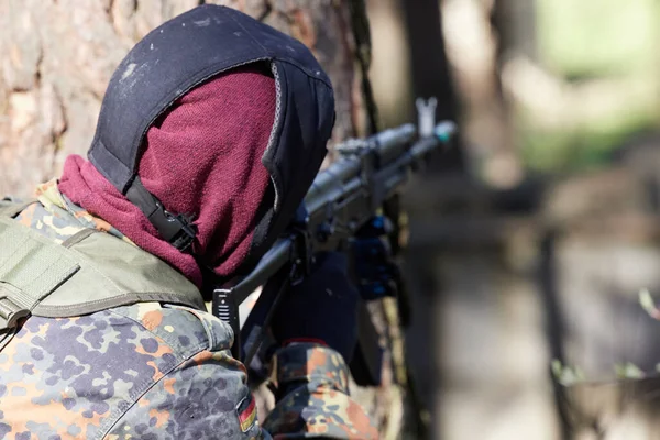 Minsk Vitryssland Maj 2021 Rapportering Riktig Airsoft Spel Skog Med — Stockfoto