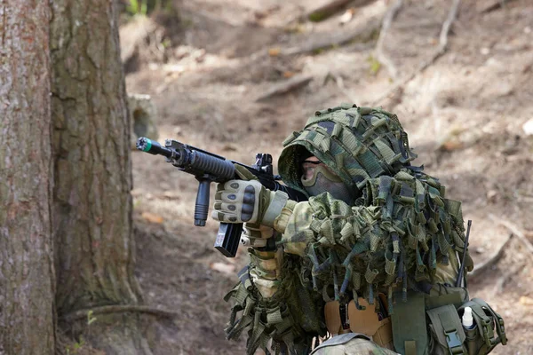 Minsk Vitryssland Maj 2021 Rapportering Riktig Airsoft Spel Skog Med — Stockfoto