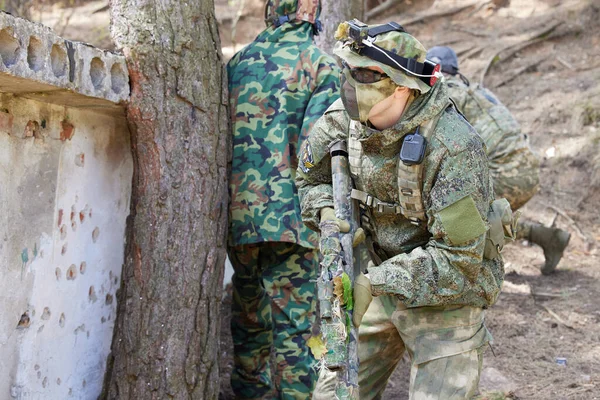 Minsk Vitryssland Maj 2021 Rapportering Riktig Airsoft Spel Skog Med — Stockfoto