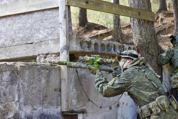 Minsk Bielorrússia Maio 2021 Relato Verdadeiro Jogo Airsoft Uma Floresta — Fotografia de Stock