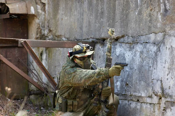 Minsk Bielorrússia Maio 2021 Relato Verdadeiro Jogo Airsoft Uma Floresta — Fotografia de Stock