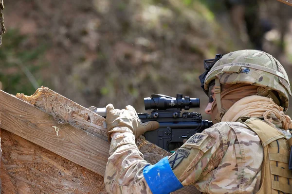 Minsk Belarus Mei 2021 Rapportage Van Een Echt Airsoft Spel — Stockfoto